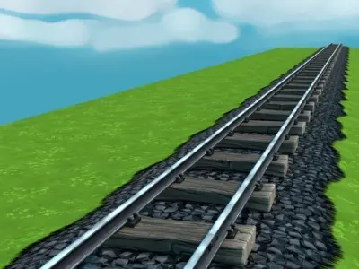 Cartoon modular railway  Low-poly 3D model