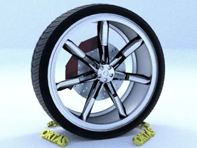 ORTAS CAR RIM 23 GAME READY RIM TIRE AND DISC 3D model