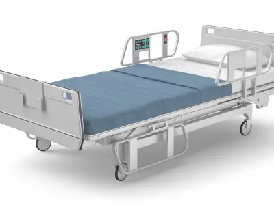 Hospital Bed With IV And Blood Stand Collection 3D model