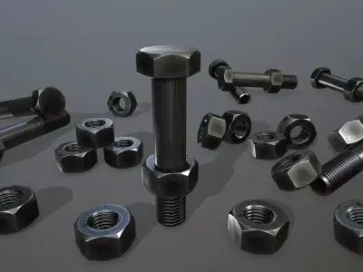 Bolts screw and nut Low-poly 3D model