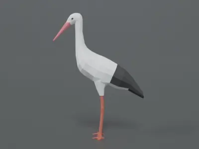 Low Poly Cartoon Stork Low-poly 3D model