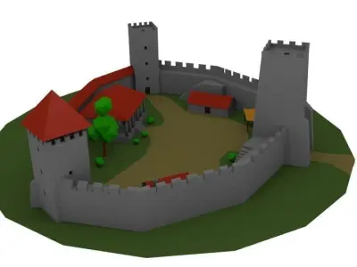 Lowpoly castle on island Free low-poly 3D model