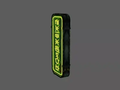 Stylized Sci-Fi Alien Neon Signboard - Green Cyberpunk Prop Low-poly 3D model