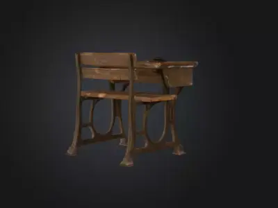 Cracked School Desk Low-poly 3D model