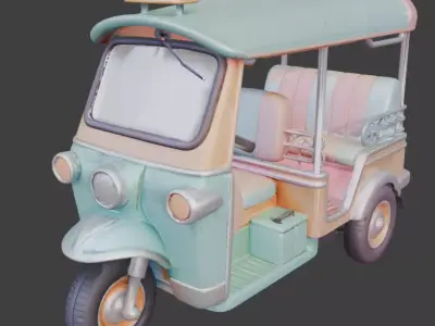 Pastel Tactical Easter Delivery Tuk Tuk Low-poly 3D model
