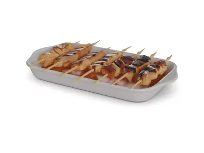 Snacks Chicken Satay Skewers 3D model