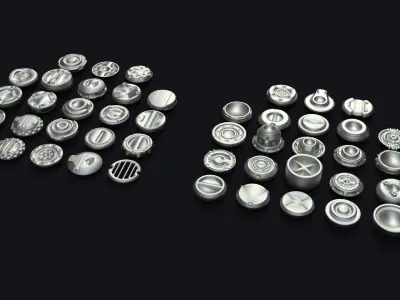 Kitbash set of silver buttons Low-poly 3D model