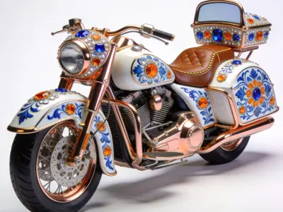 Luxury Jeweled Mexican Talavera Bagger Motorcycle Low-poly 3D model