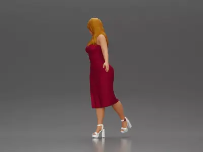 Elegant woman in dress gracefully walking with confidence 3D print model