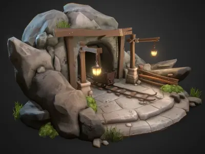 Old Mine Scene Low-poly 3D model