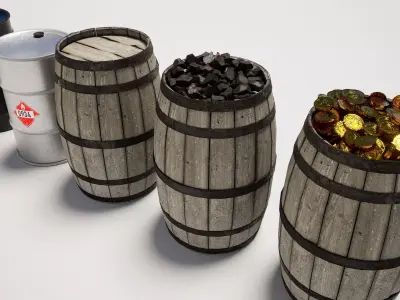  Industrial Barrel Props Pack Low-poly 3D model