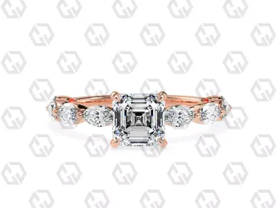 Ring 81 Asscher Shape marquise on shanks with Gems 3D print model