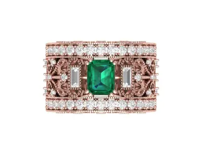 Emerald Art Deco Ring 3D print model 20
