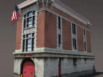 Fire Station Building Low Poly Low-poly 3D model