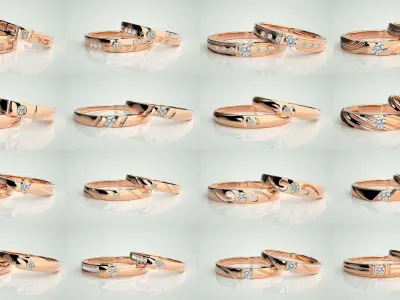 156  Couple Band Ring 3dm stl render detail Part-3 3D Model Pack
