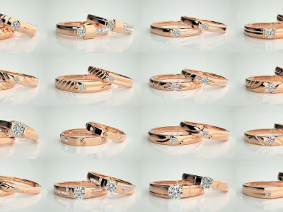 300 Solitaire Ring Couple Band Ring 3dm stl render detail Part-2 3D Model Pack