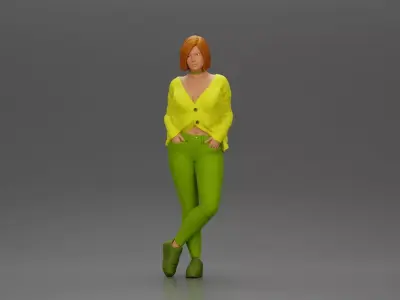 Confident woman leaning slightly with her hands in pockets 3D print model