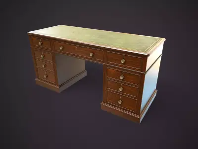 Vintage Pedestal Desk Low-poly 3D model