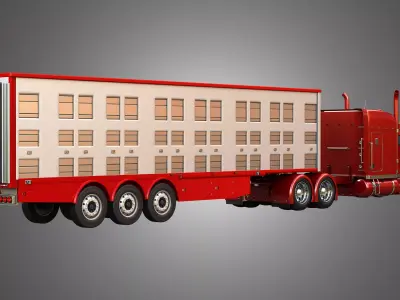 Semi Truck Ultra Cab Sleeper Custom and Animal Transport Trailer 3D Model Pack