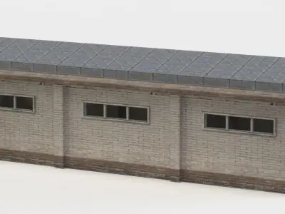 Hall industrial building with roof Low-poly 3D model