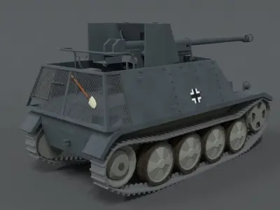 Low Poly Cartoon SdKFz 132 Marder II Tank Low-poly 3D model