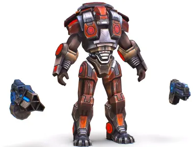 Cartoon Sci-Fi Cyborg Drone Heavy Machine Gunner Low-poly 3D model 3