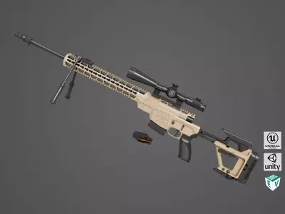Sniper Rifle 04 Sandal Rigged All PBR Unity UE Textures Low-poly 3D model