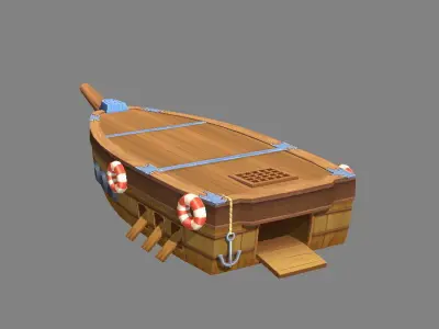 Cartoon Wooden Boat and Pier Low-poly 3D model