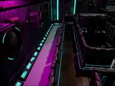 Cyberpunk modular set Low-poly 3D model