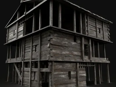 MEDIEVAL SCOUT TOWER WATCHTOWER VILLAGE GUARD WAREHOUSE BUILDING Low-poly 3D model