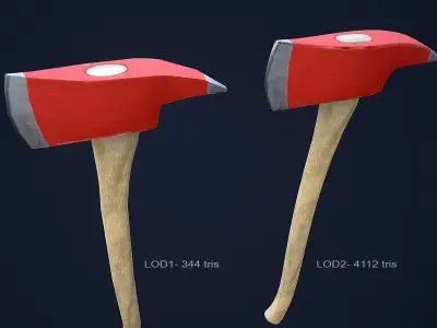 Fire Axe 1 Plus 1 PBR Game Ready Low-poly 3D model