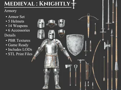 Medieval Collection Knightly Armory 3D Model Pack