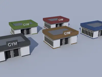 Cartoon Building Low Poly Building Commercial Gym Low-poly 3D model