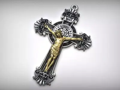 Crucifix Jesus Cross Catholic Medal Saint Benedict  3D print model