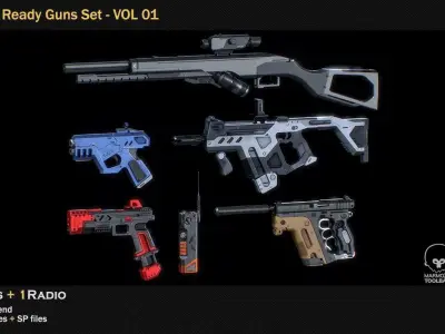 Game Ready Guns Set Low-poly 3D model