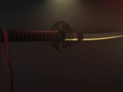 Katana 3D model - Kiki Gata Tsuba Low-poly 3D model