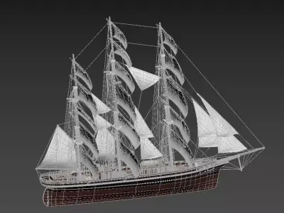 Black Clipper Ship 19th Century Tall Ship with Full Sails 3D model