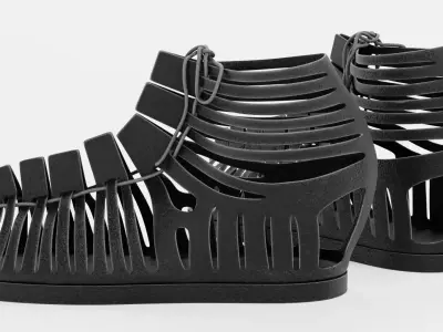 Black Leather Sandal Shoes 3D model