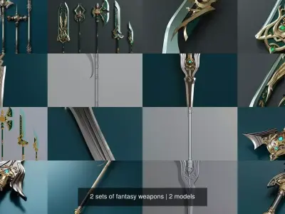 2 sets of fantasy weapons 3D Model Pack