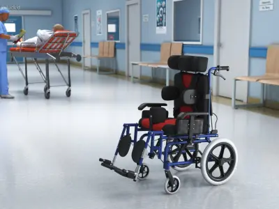  Pediatric Cerebral Palsy Wheelchair Reclining Rigged for Cinema 4D 