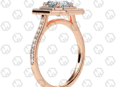 Ring 201 Asscher Shape Cathedral Double Halo pave set with Gems 3D print model