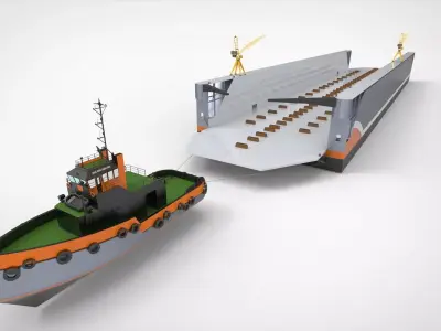 Floating dock with tugboat 3D model
