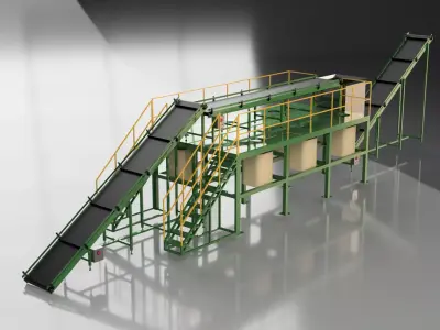 Industrial Conveyor Scene - Manual Recycling Sorting Line 3D model