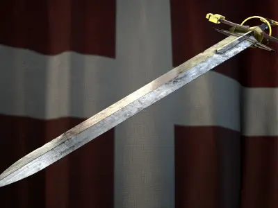 Medieval Great Templar sword Game ready Low-poly 3D model