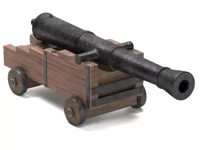 Cannon on wooden cart 3D model