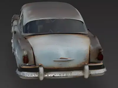 Realistic Wrecked 1950s Sedan 3D Model Low-poly 3D model