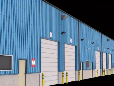 6 Blue Industrial Buildings Collection 3D Model Pack