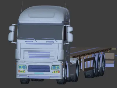  Flatbed Tailer Truck -- Generic Design 3D model