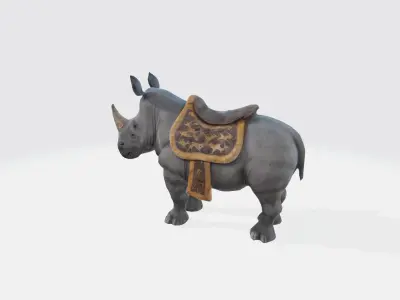 A grey rhinoceros with silver full iron plate armor 3D model