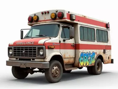 Rusted Urban Ambulance 3D Model Post Apocalyptic Prop Low-poly 3D model